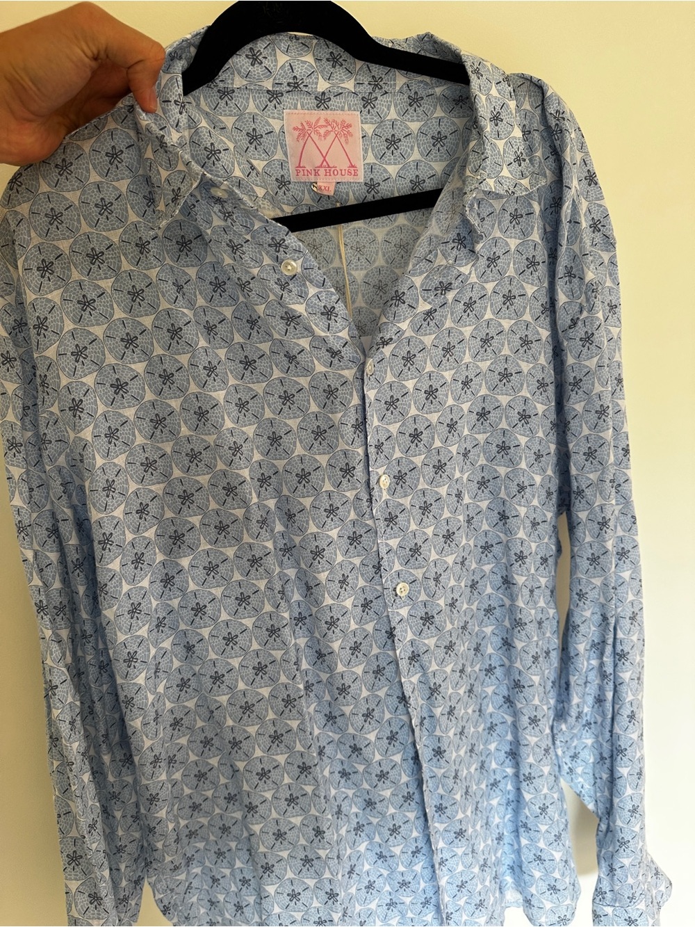 Pink House Men's Light Blue Printed Dress Shirt